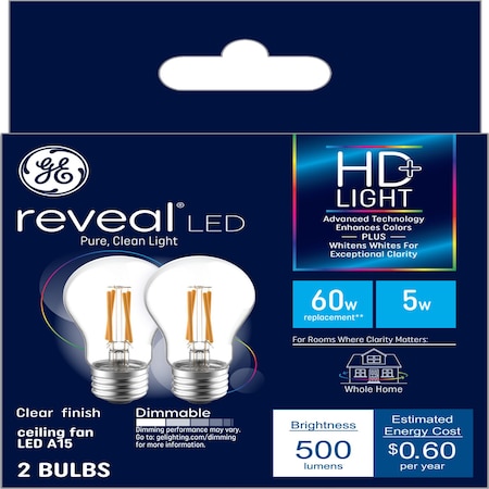 Current GE Reveal A15 E26 (Medium) LED Bulb Soft White 60 W , 2PK 31881